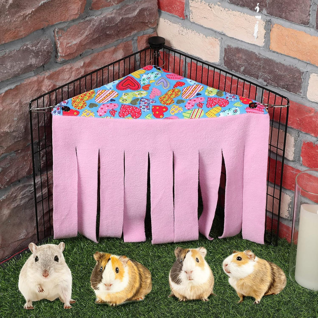 Shappy 2 Pcs Guinea Pig Hideout Hideaway Cage Hammock, Pink Heart