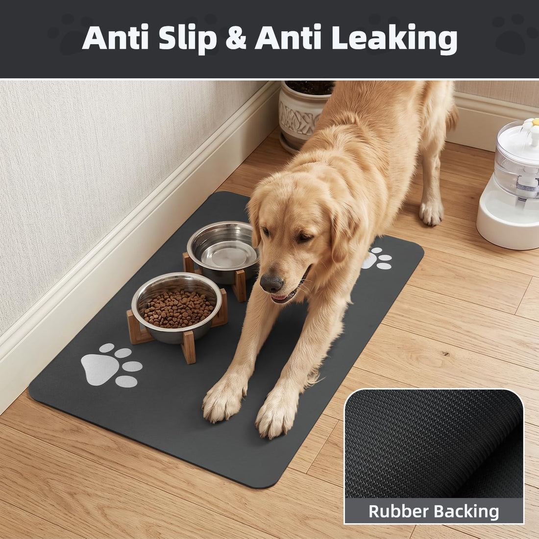 PADOOR Pet Feeding Mat-Absorbent Dog Mat for Food and Water Bowl-No