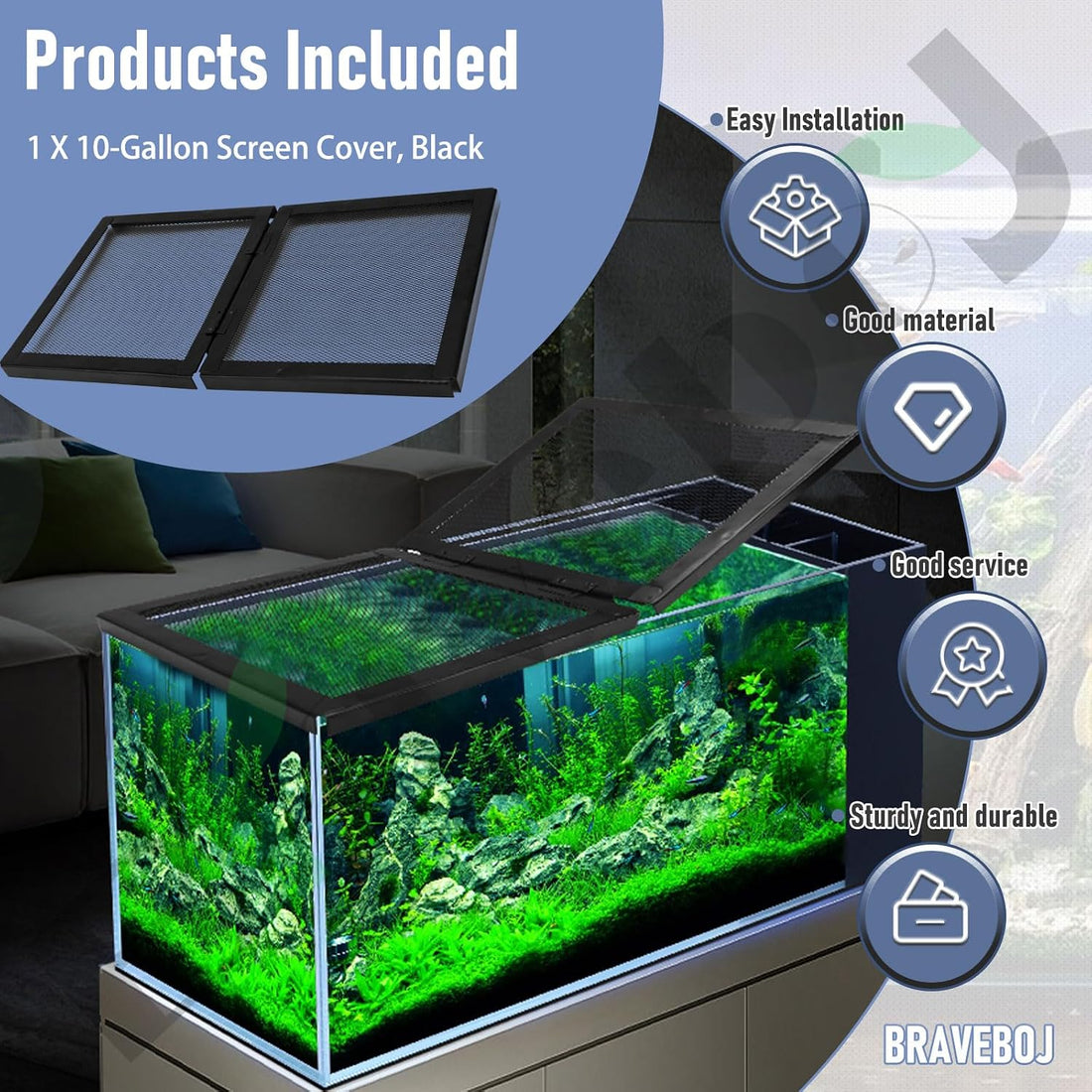 Braveboy 10-Gallon Screen Cover for Hinged Door, for 15 High