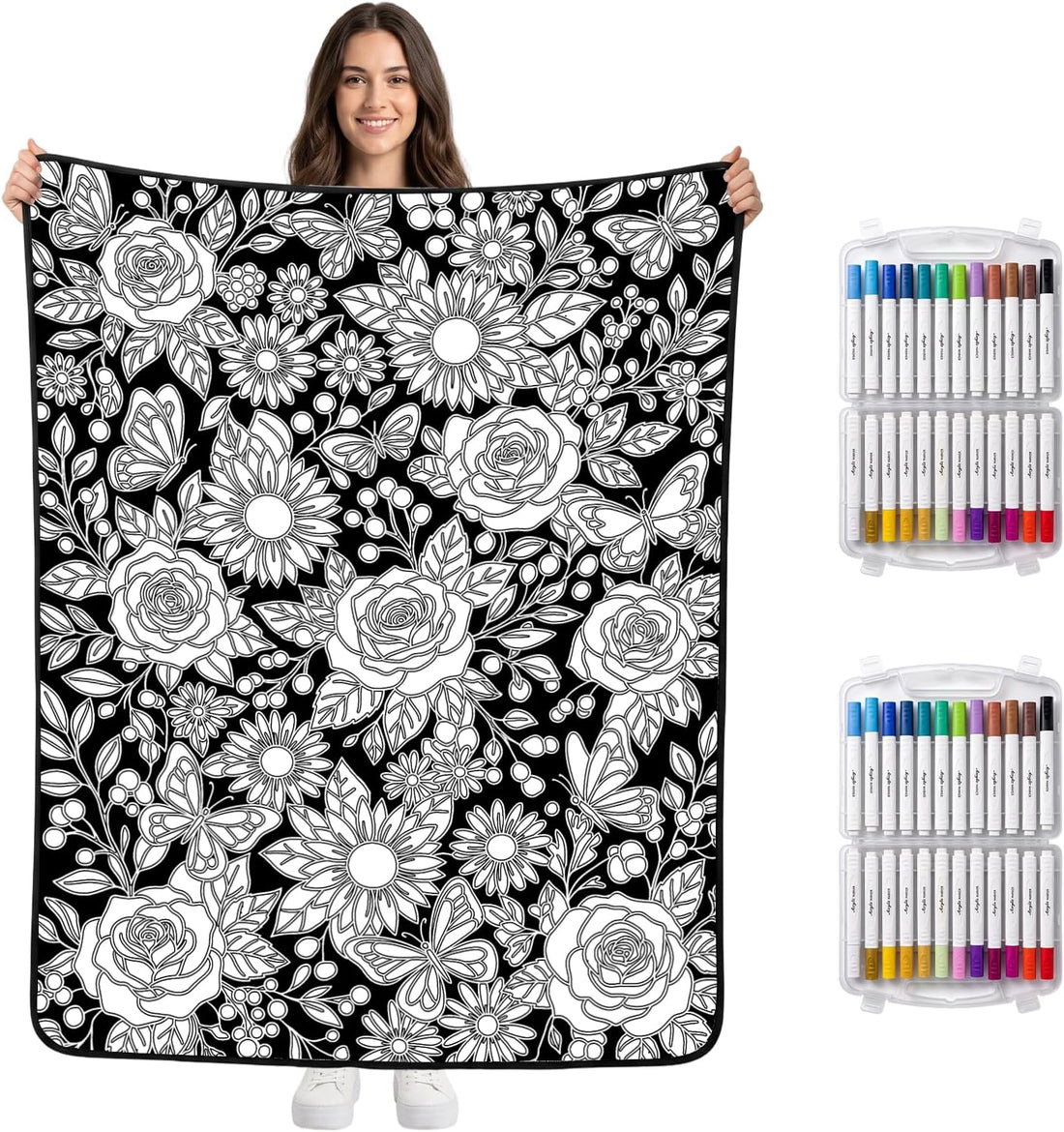 Cat Coloring Blanket for Women Men, DIY Blanket with Markers