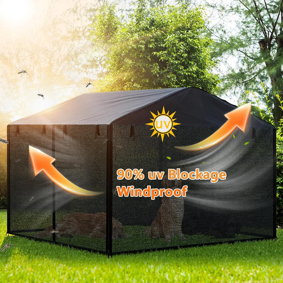 Outdoor Dog Kennel Cover with Full Coverage Mosquito Net for 8'd x