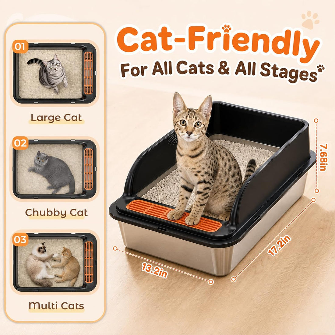 Jotesnew Small Stainless Steel Cat Litter Box with Scoop