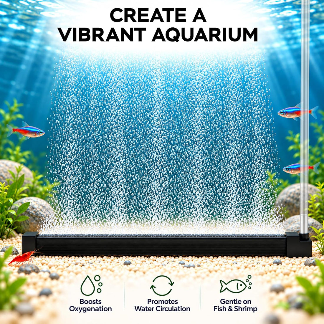 Fish Tank Bubble Strip, Aquarium Air Stone Bar with Fine Bubbles