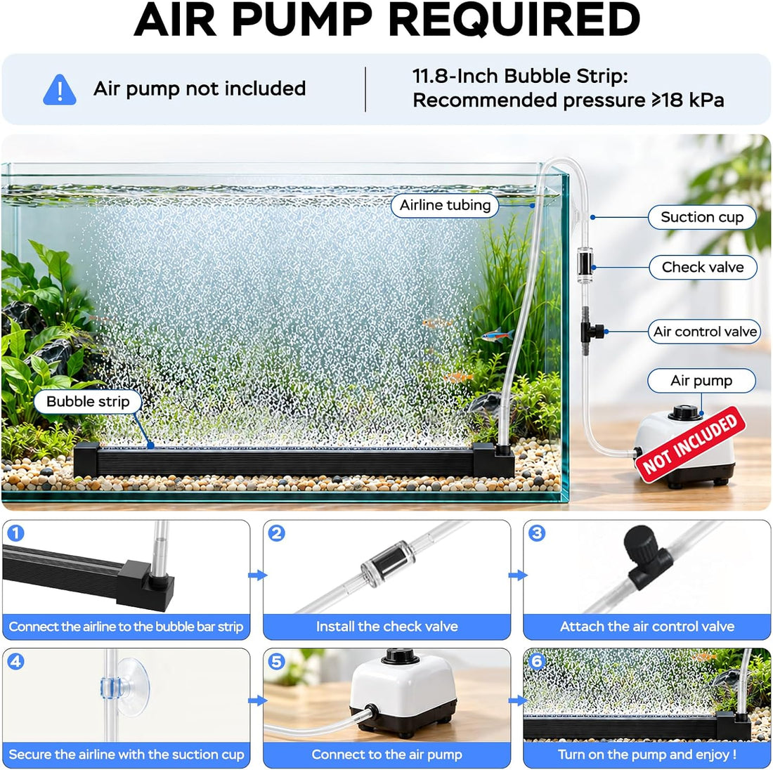 Fish Tank Bubble Strip, Aquarium Air Stone Bar with Fine Bubbles