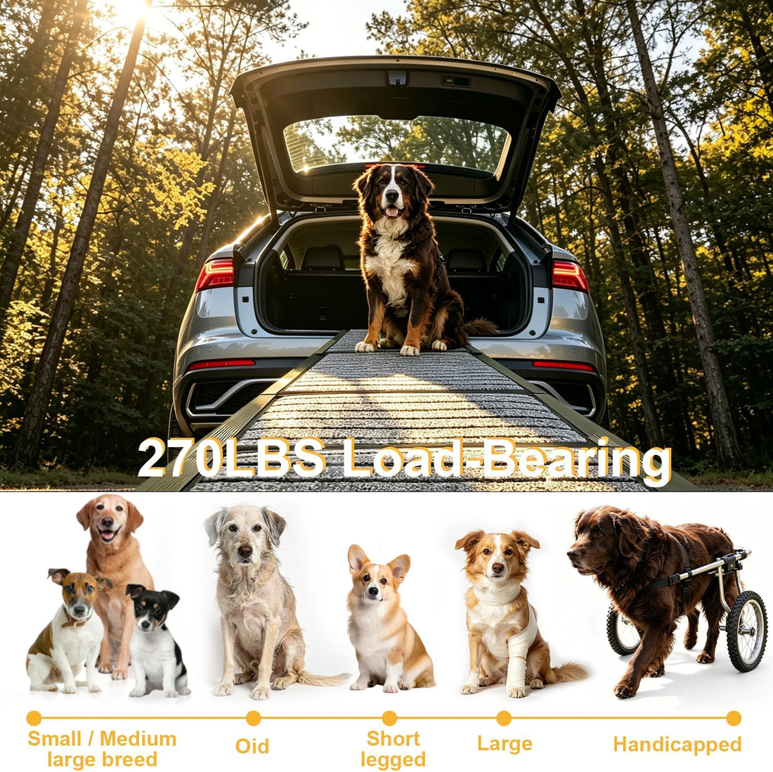 Dog Ramp for Car 79" L 17.3" W，Foldable Extra-Long Ramp