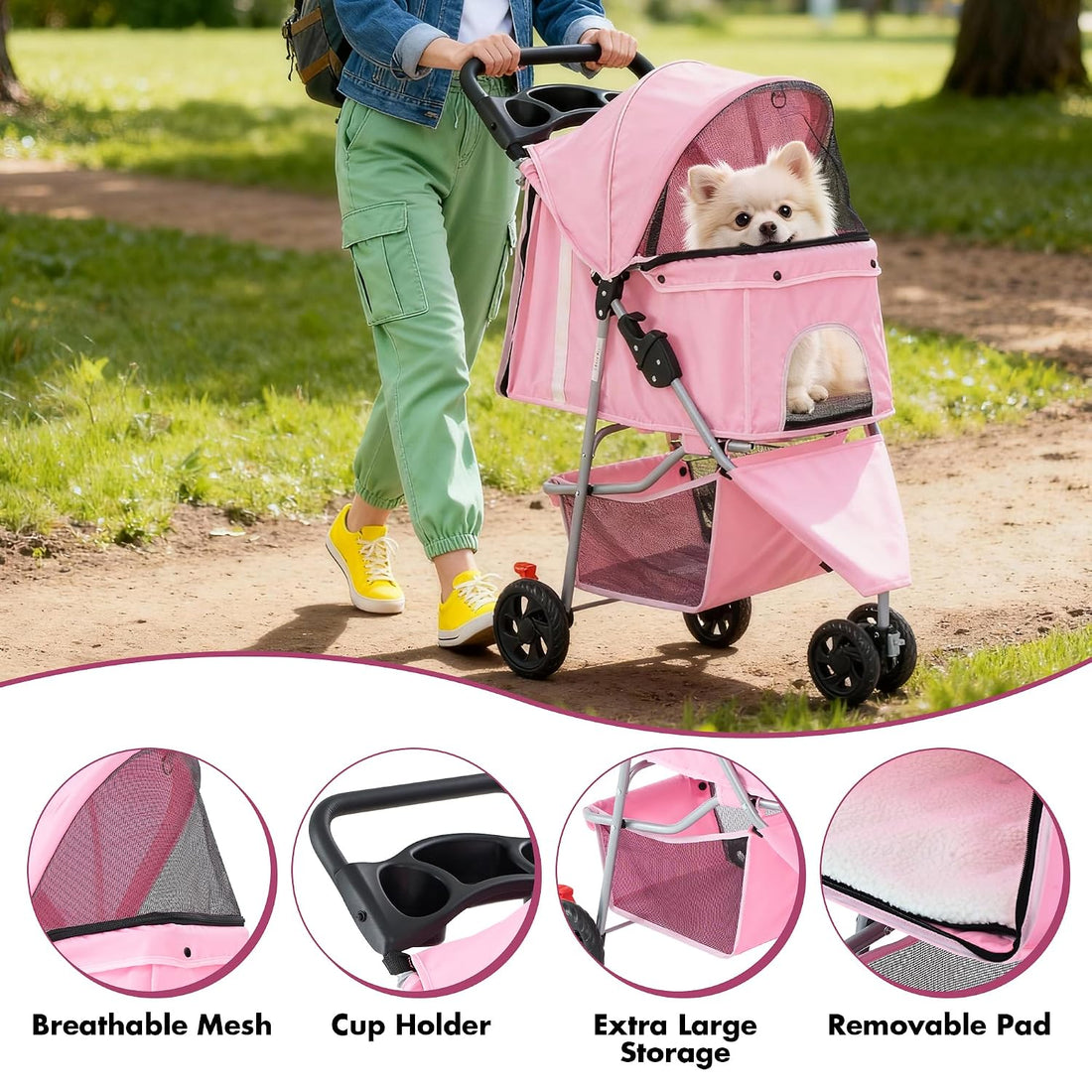 DUMOS 3 Wheels Pet Stroller for Small Dogs and Cats, Foldable