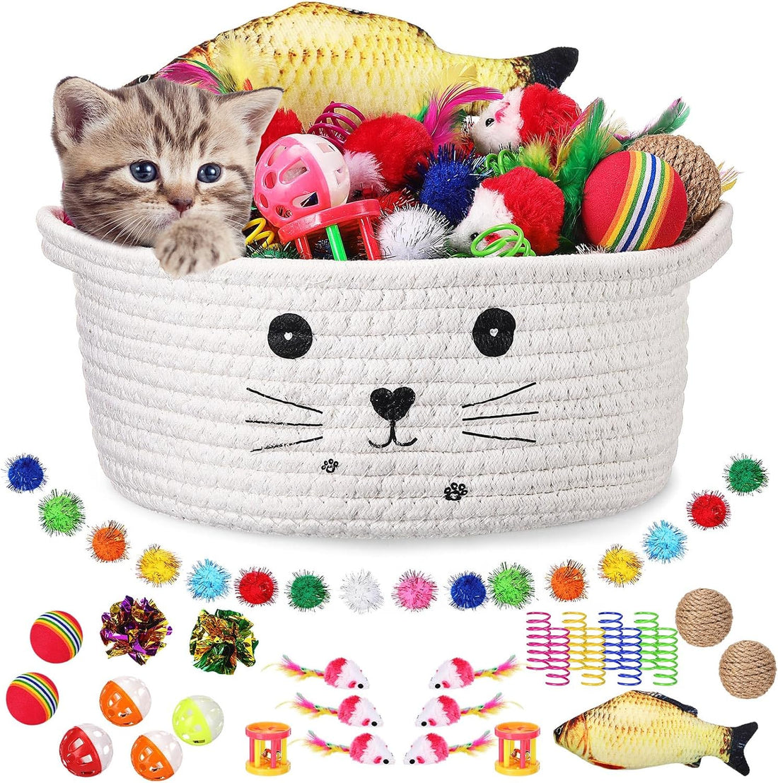 Zopeal 58 Pcs Cat Toy Set with Storage Basket Indoor