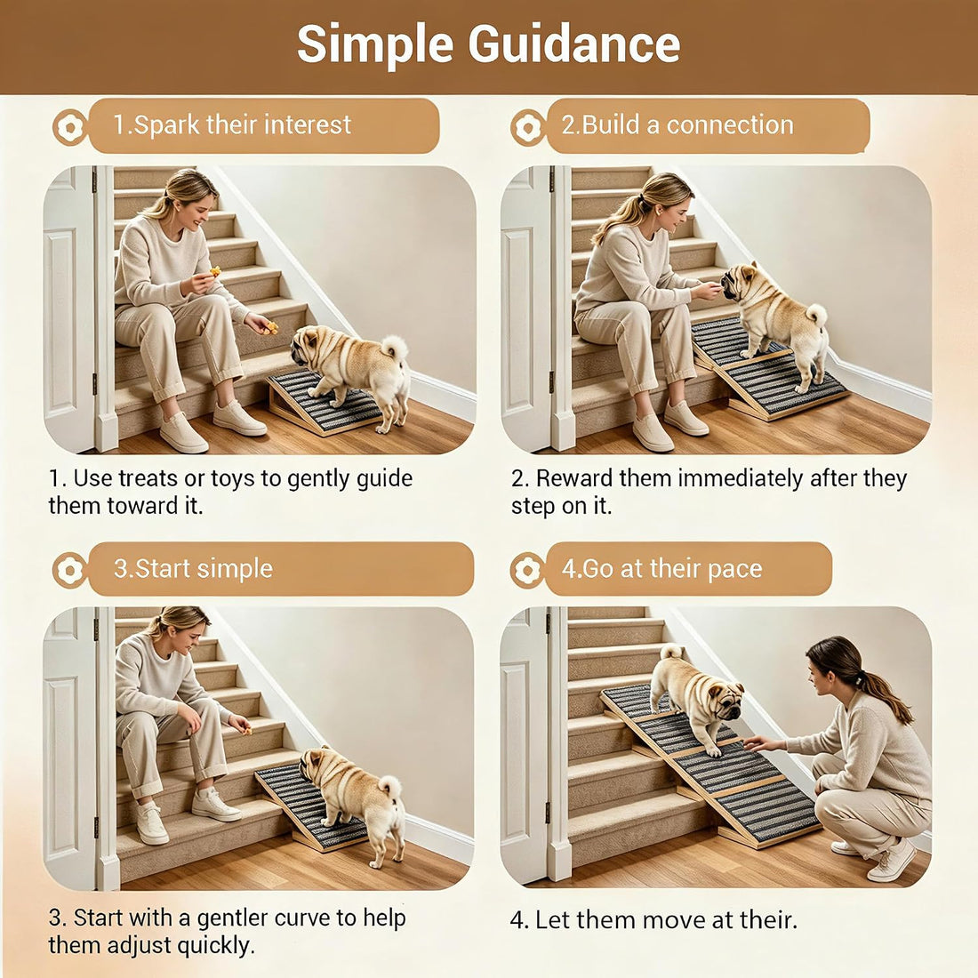 Dog Stairs Ramp for Small & Medium Dogs 1 Pack,Wooden Non-Slip Pet