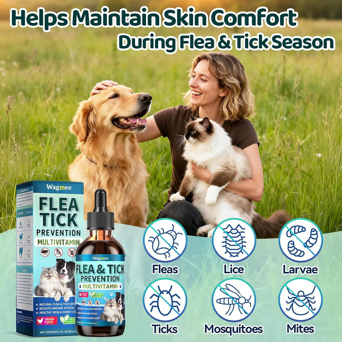 Flea and Tick Prevention for Dogs & Cats with Multivitamins, 60ml