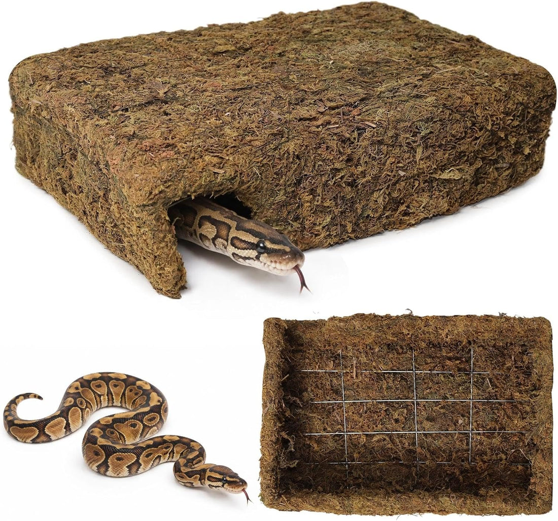 L Size Green Moss Cave Hide, Reptile Shelter for Gecko Snake