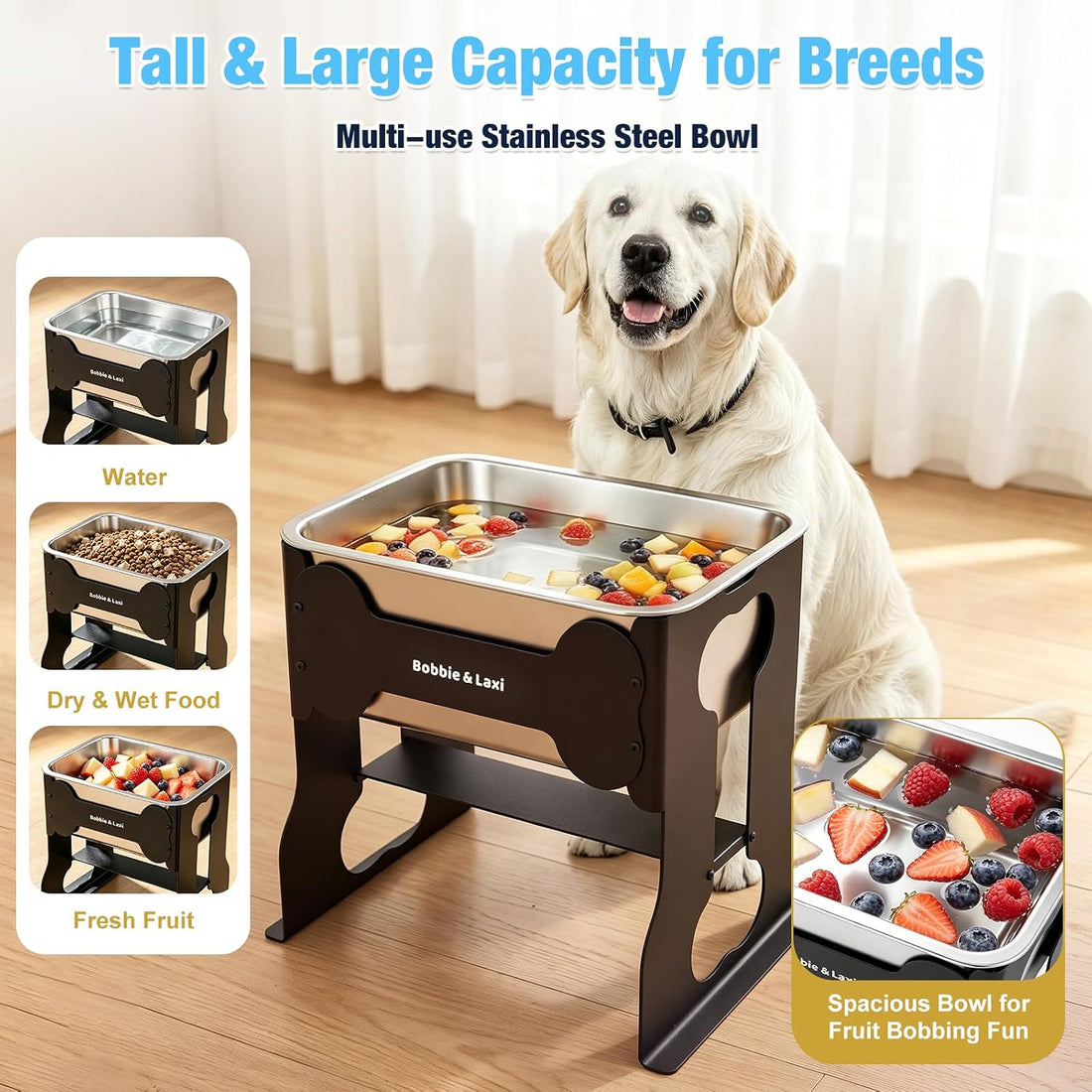 2.4 Gallon Elevated Large Dog Water Bowl,14" Raised Stainless Steel