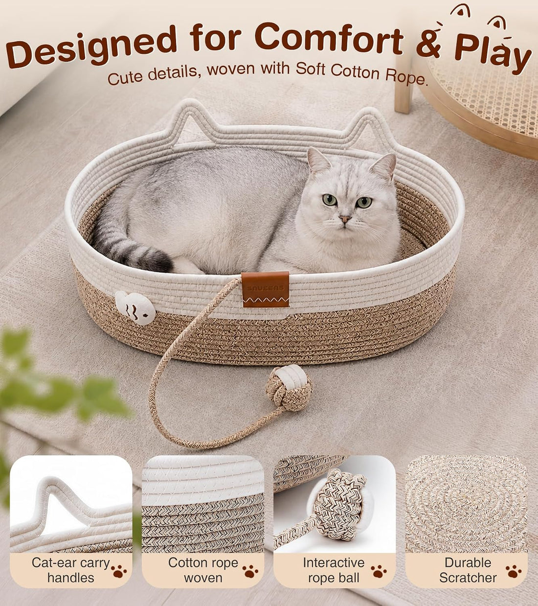 Instinct Basket for Cats, Handwoven Cotton Rope Cat Beds