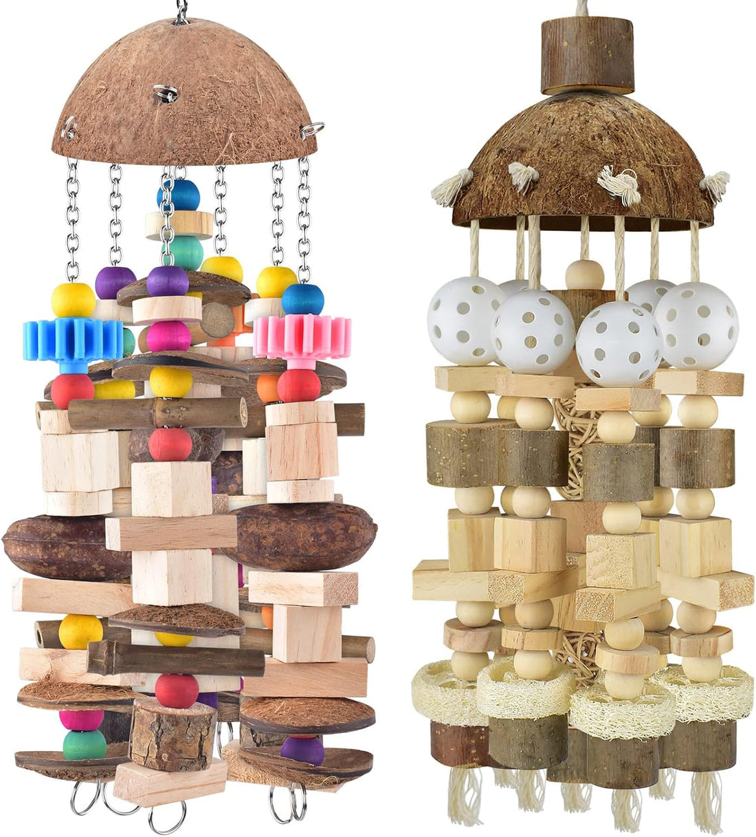 KATUMO Bird Toy, Large Parrot Natural Wooden Blocks Chewing Toy Suits