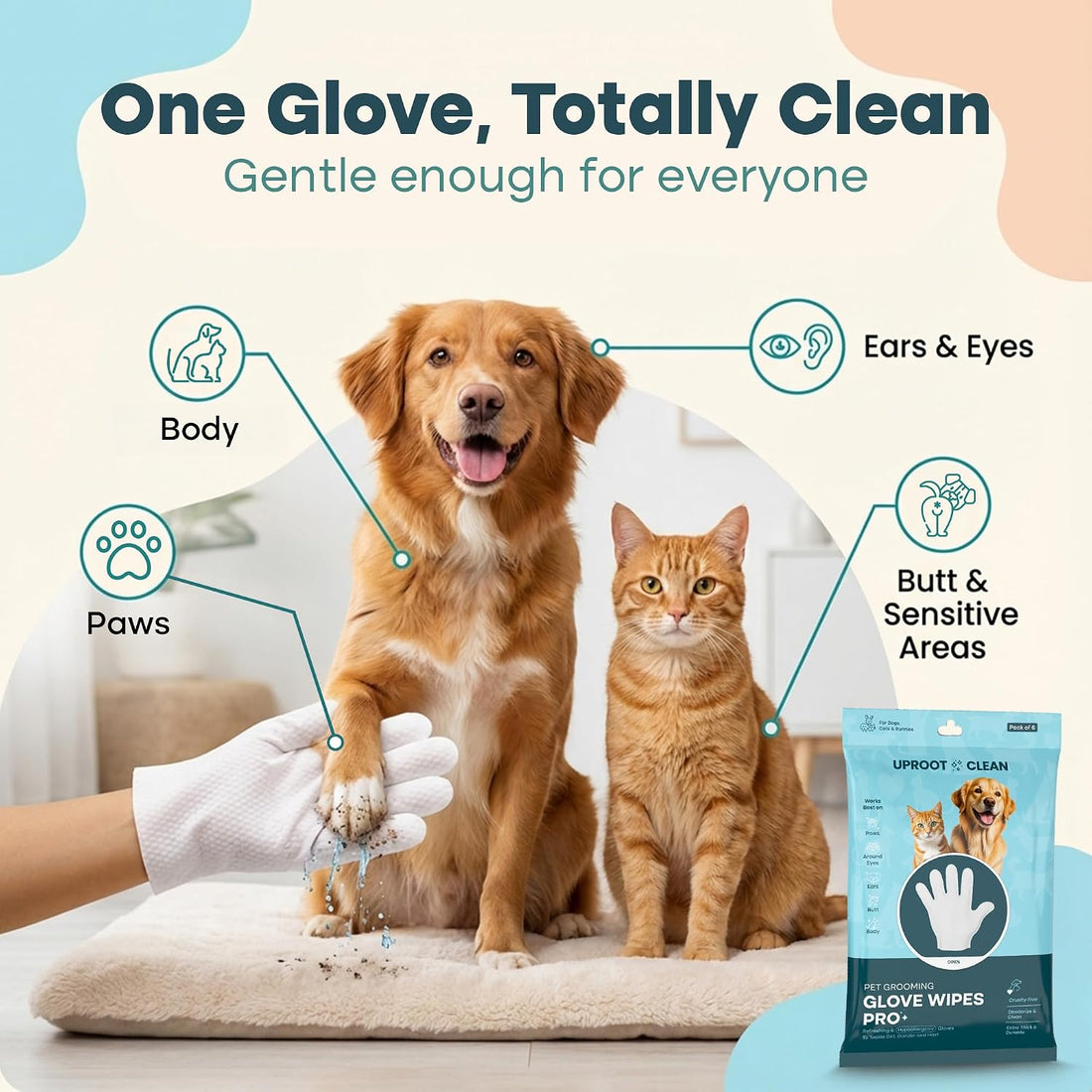 Uproot Clean Pet Grooming Gloves: Deodorizing & Grooming