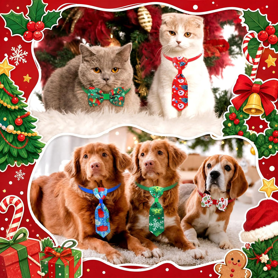 Talltalk 240 Pcs Christmas Dog Bow Ties, Adjustable Xmas Neckties