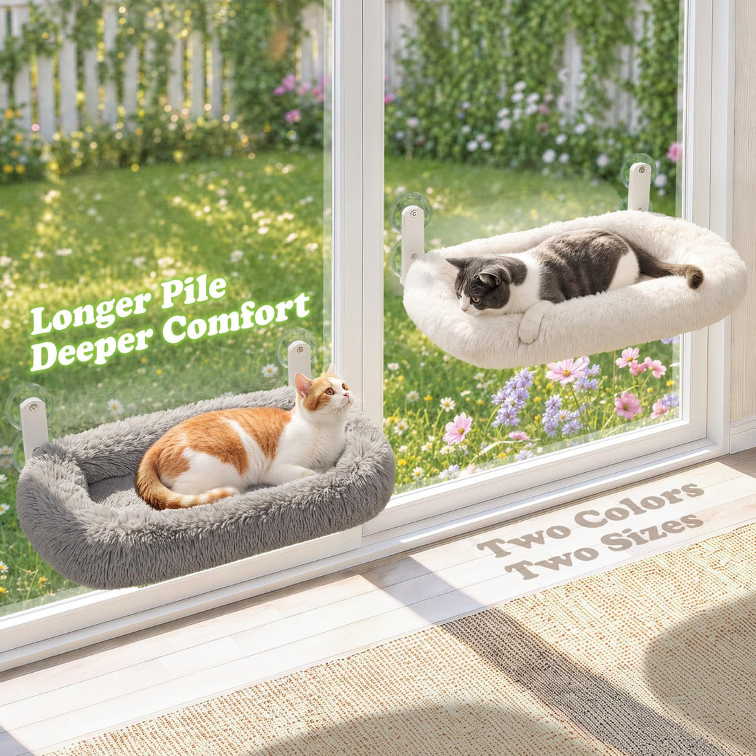 Zakkart Calming Foldable Cat Window Perch, Fluffy Long-Plush Bed