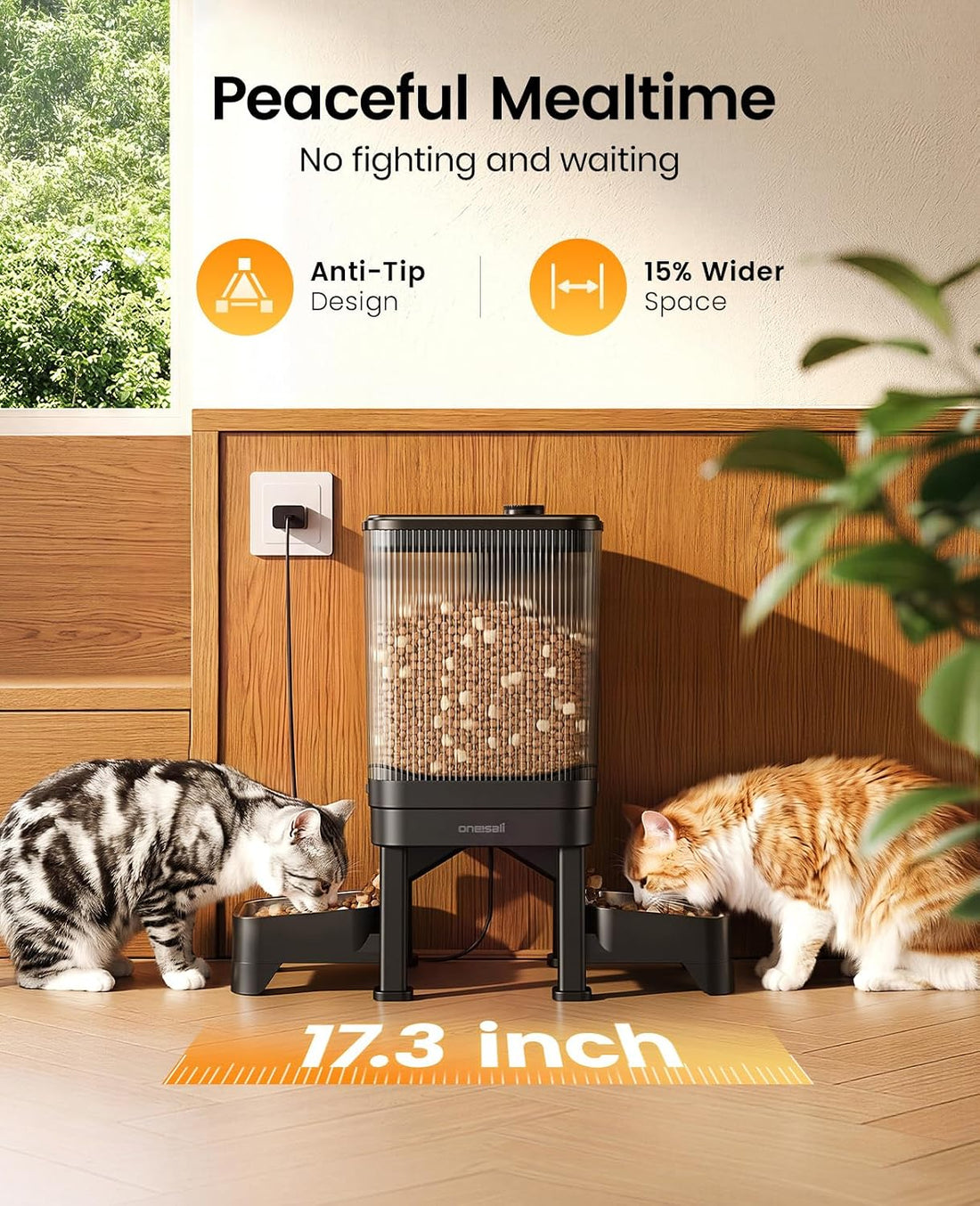 oneisall 5G WiFi Automatic Cat Feeder for 2 Cats, App Control