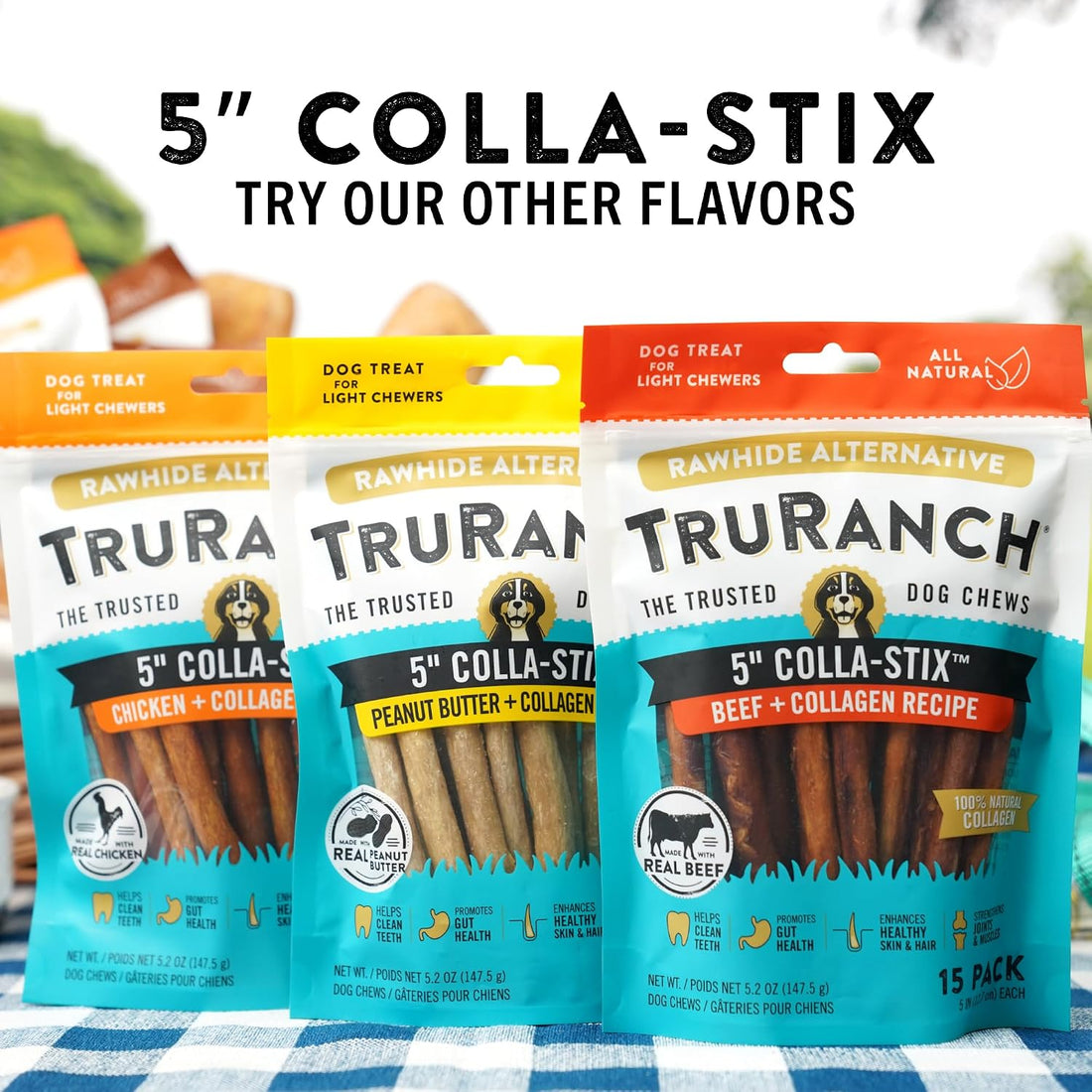 TRURANCH 5" Collagen Sticks for Dogs, Rawhide Free, Beef, 45 Ct