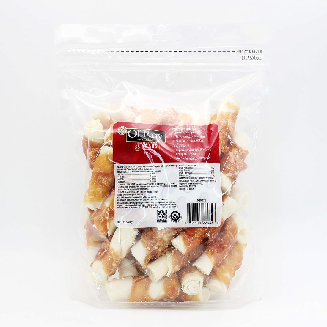 Ol' Roy Rawhide 2.5" Roll with Chicken Dog Treats 36 Count Per Bag