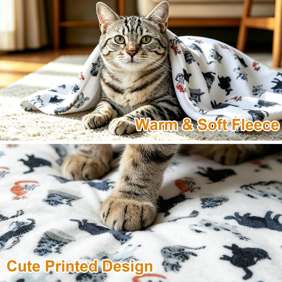 Cat Print Blanket for Indoor Cats Flannel, Kitten Throw Blankets