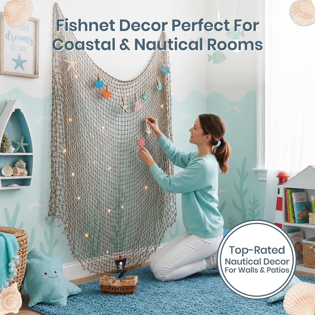 9GreenBox Nautical Decorative Fish Net 5' X 10' - Fish Netting