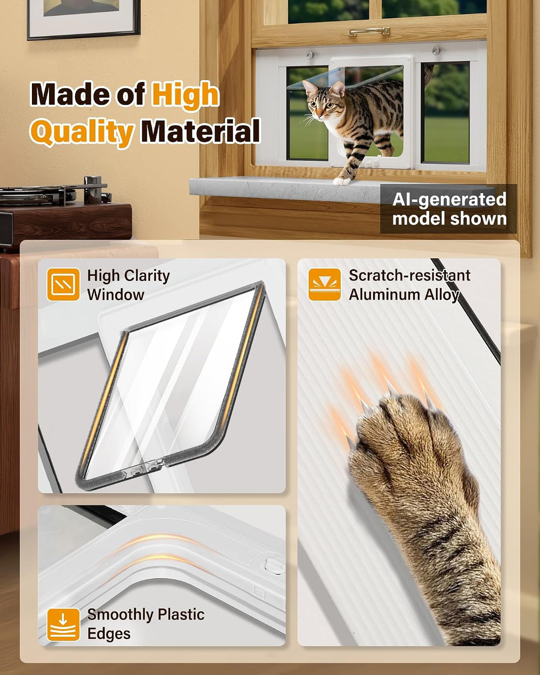 31"-36" Cat Door for Window, Flap Pet Door Fit Window Insert