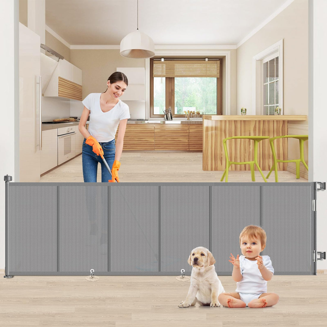 Upgrade 120 inch Retractable Baby Gates