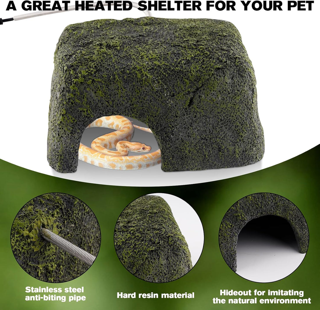Reptile Heated Rock Bearded Dragon Basking Platform with Hide