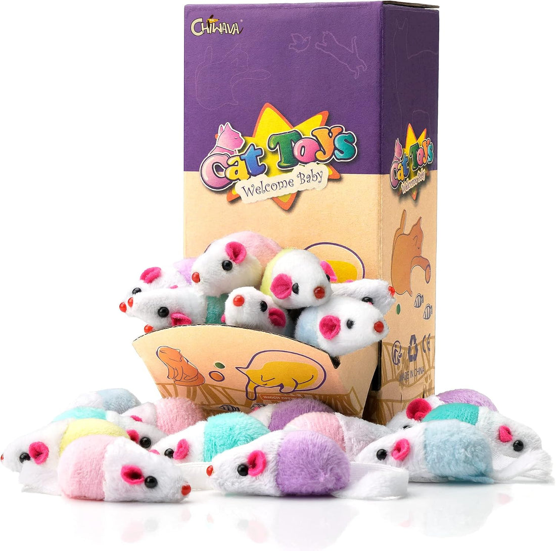 CHIWAVA 36PCS 1.8'' Interactive Cat Toy Mice with Catnip Rattle Sound