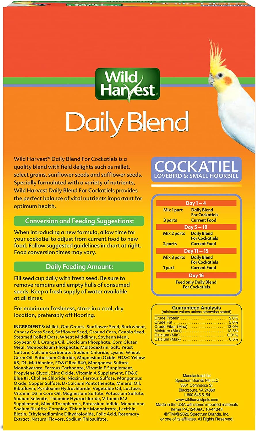 Wild Harvest Daily Blend Bird Food for Cockatiels, 2 lbs.