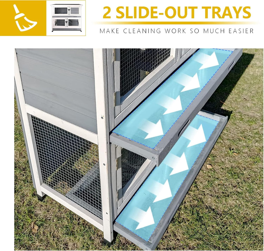 2 Story Solid Wood Rabbit/Bunny Hutch with 2 Large Main Rooms