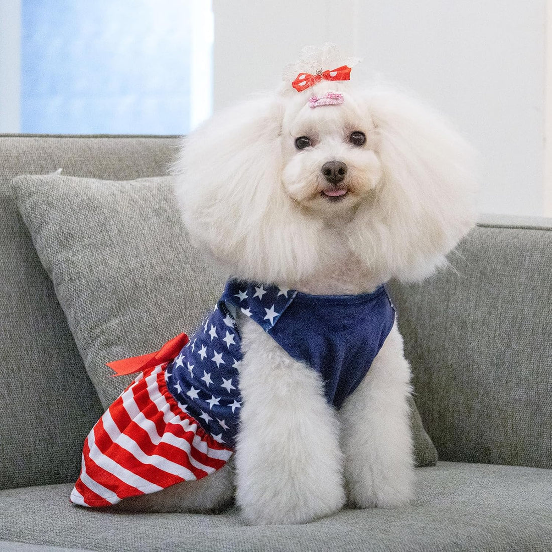 CuteBone Dog Dresses Velvet 4th of July Small Dogs Clothes Onesie Pet