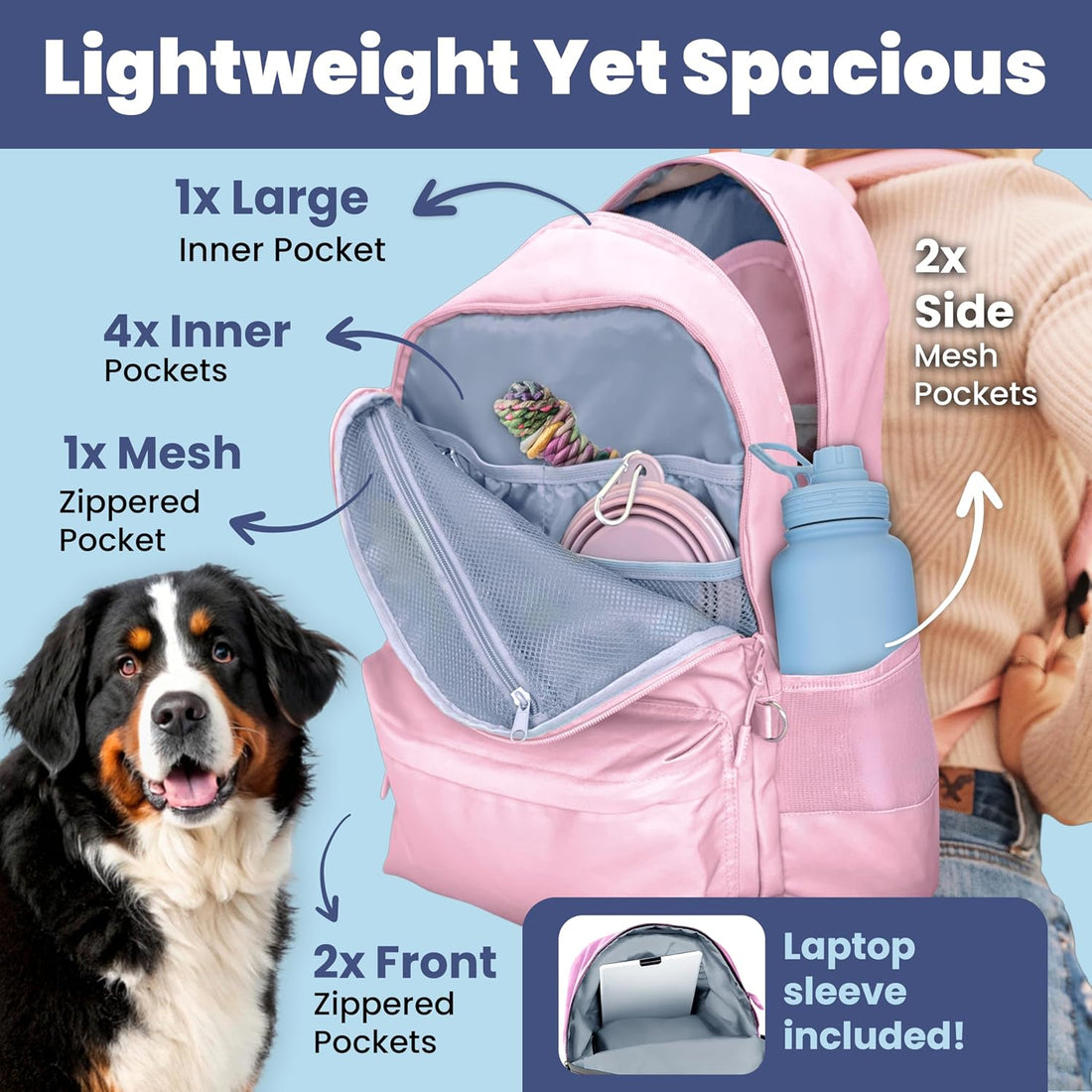 Dog Travel Bag for Supplies - Complete Dog Diaper Bag Backpack with 2