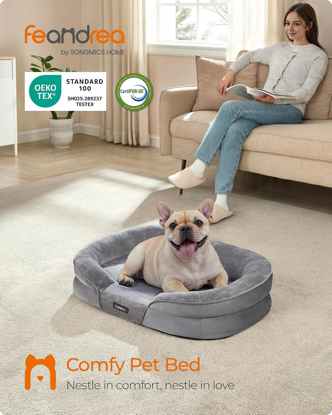 Feandrea Orthopedic Dog Bed, 30" Dog Couch with Removable Washable