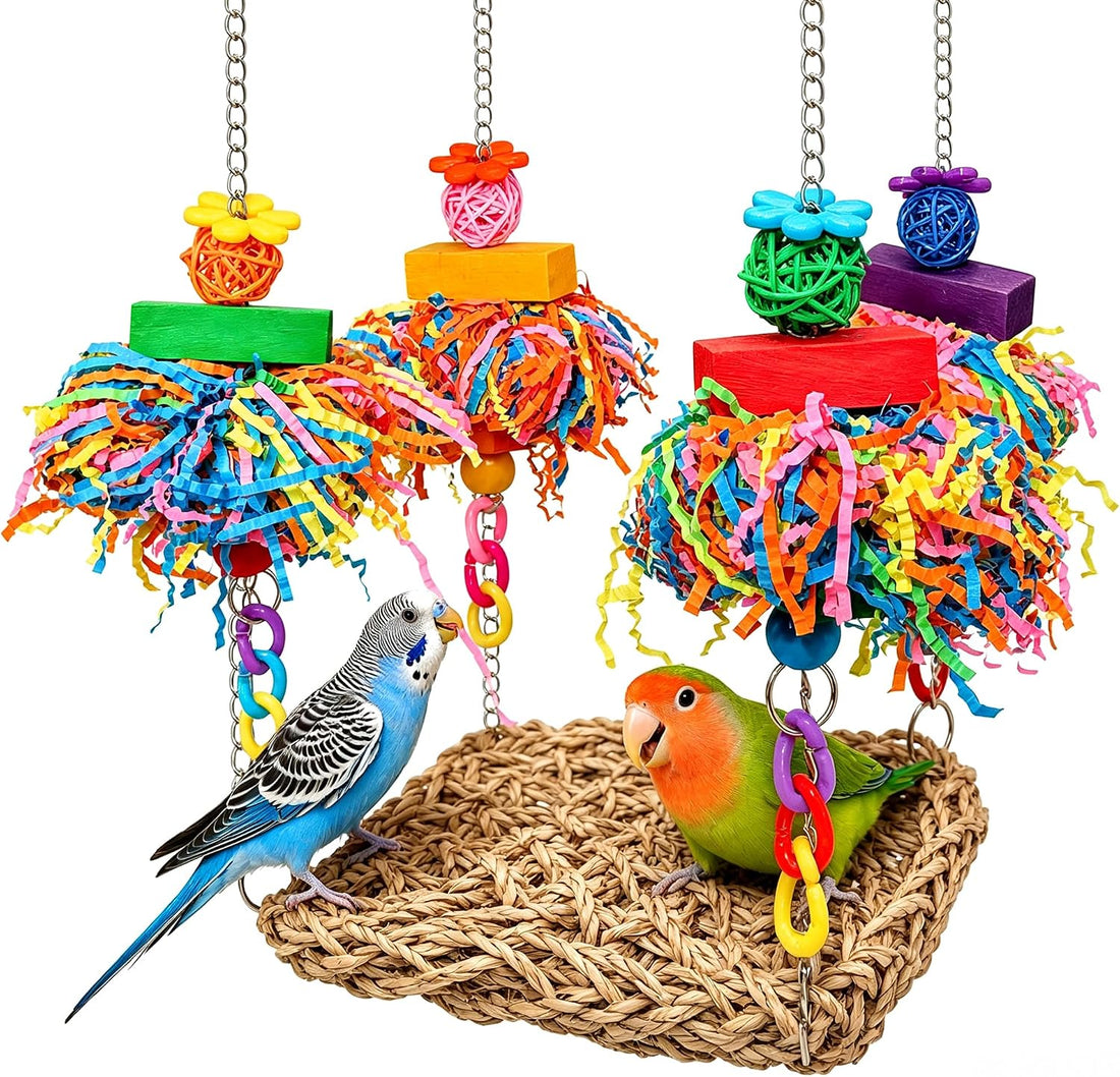Bird Swing Hammock Grass Mat Bird Perch Swing for Small&Medium Parrot