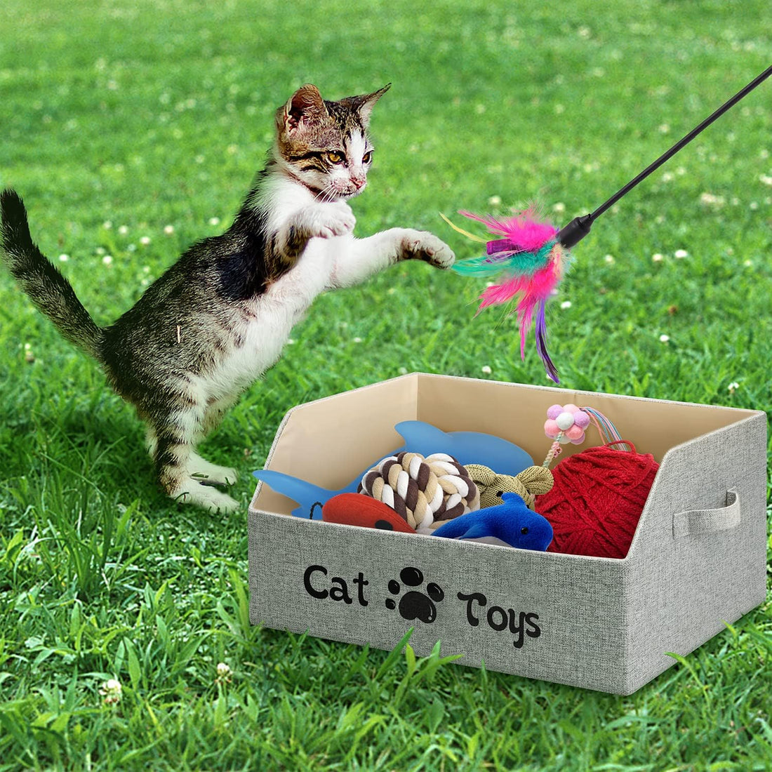 LOVSTORAGE 2X Thicker Large Cat Toy Bin Collapsible Cat Toy Box
