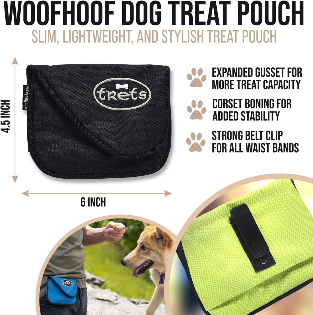 Woofhoof Dog Treat Pouch, Black Training Treat Pouch