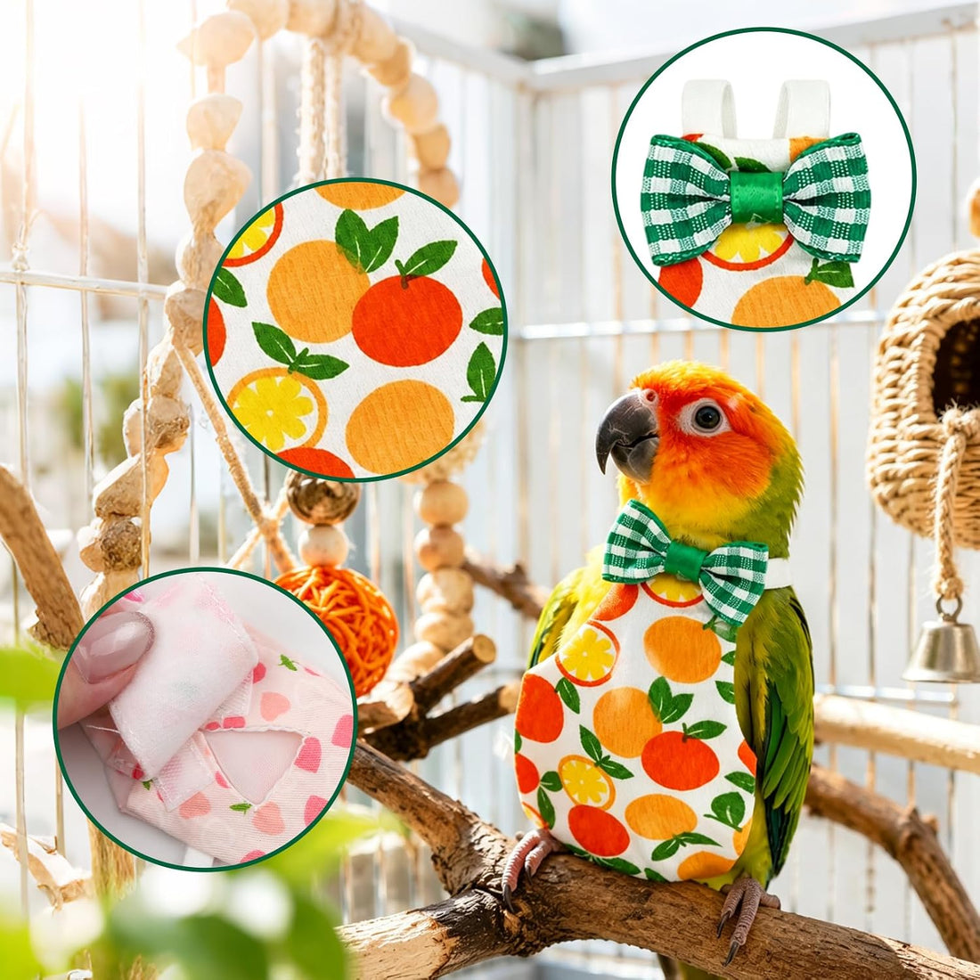 2Pcs Bird Diaper Reusable with 50 Pads