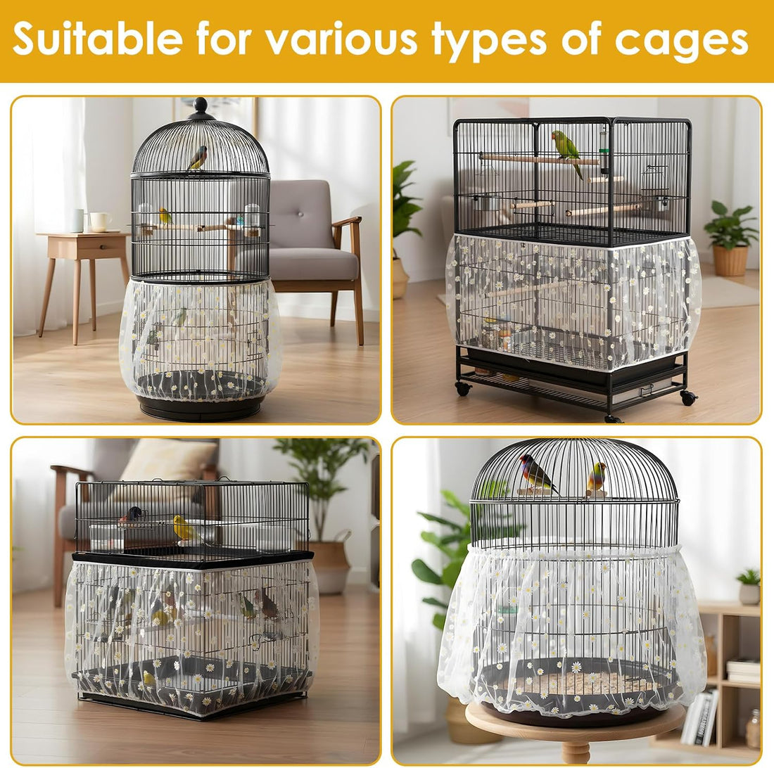 Universal Bird Cage Seed Catcher, Nylon Mesh Stretchy Bird Cage Skirt