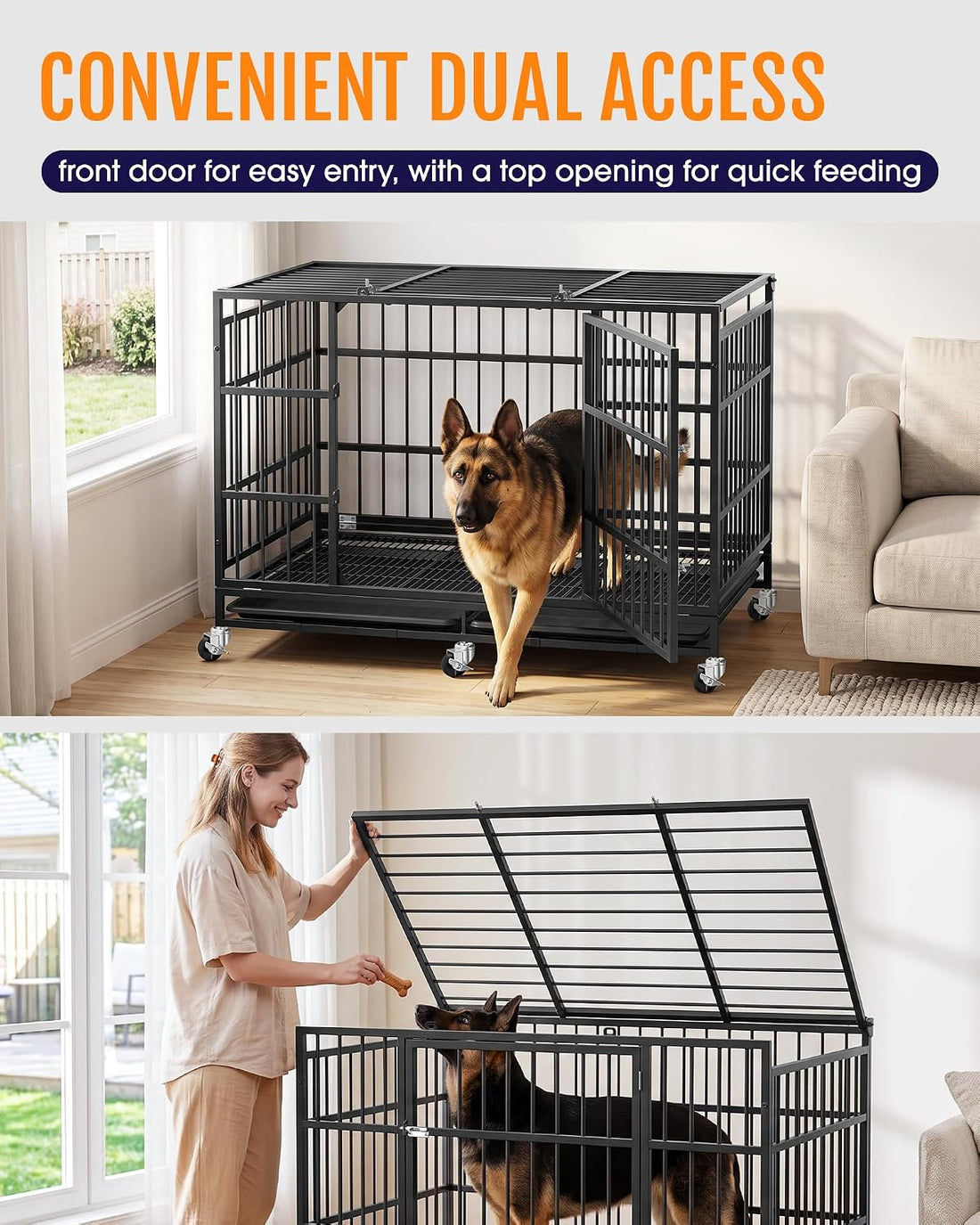 Powools 42 Inch Heavy-Duty Dog Crate Indestructible with Double Door