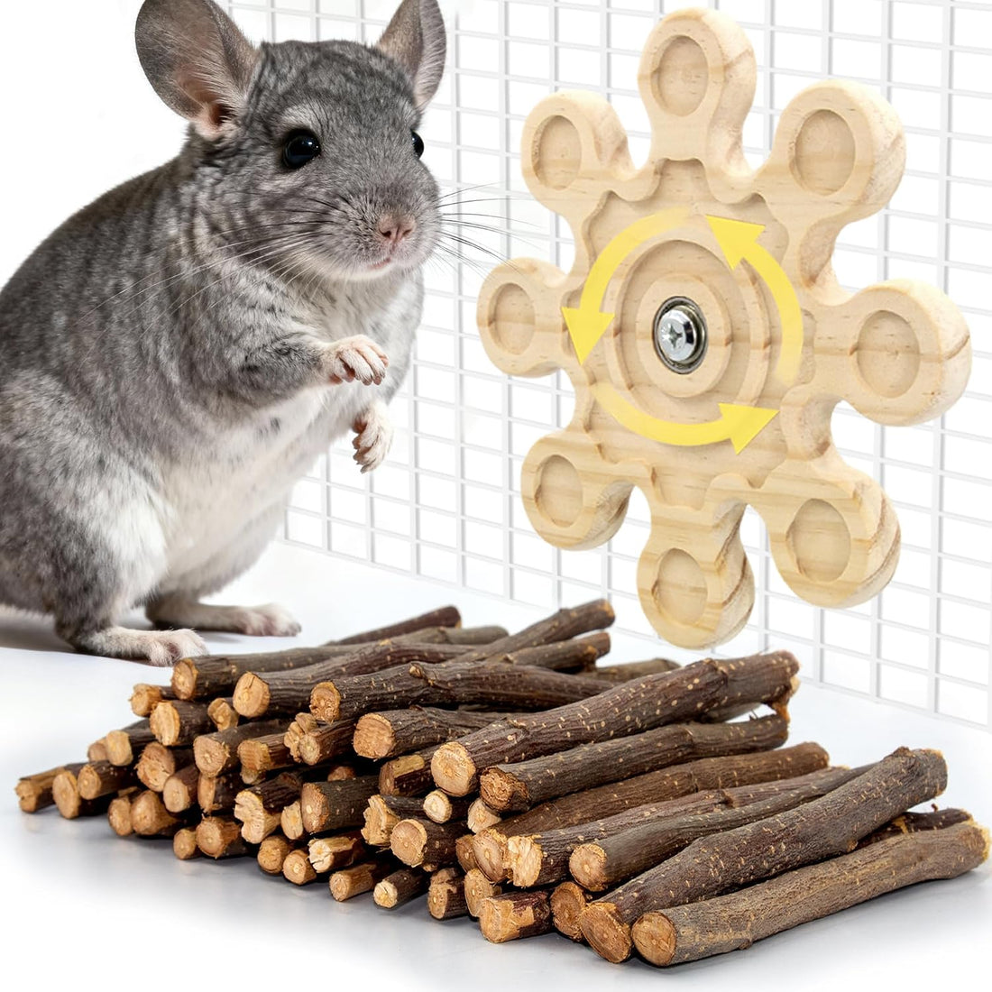 Rotating Chinchilla Chew Toys for Teeth, Kiln-Dried Wood Enrichment