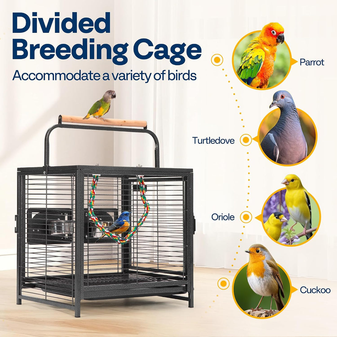 VIVOHOME 19 Inch Wrought Iron Bird Travel Carrier Cage for Parrots
