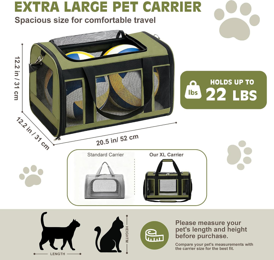 Extra-Large Cat Carrier, Soft-Sided Collapsible Pet Carrier up to 22