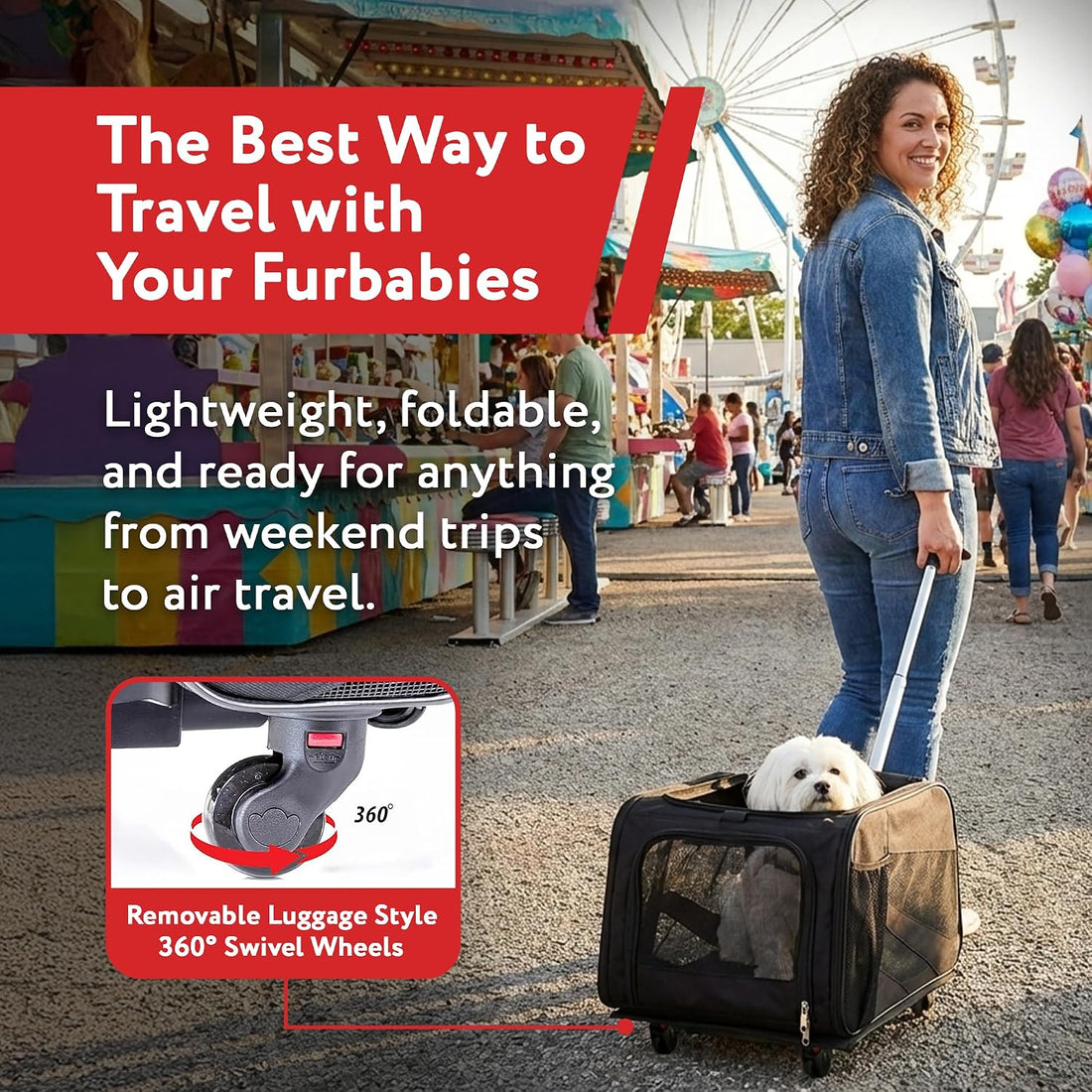 dbest products Rolling Pet Carrier with Wheels Airline Approved