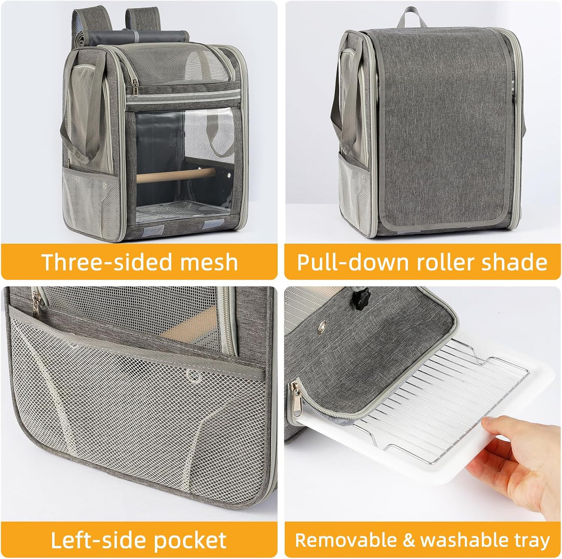 Bird Carrier Backpack Large Parrot Travel Cage with Perch