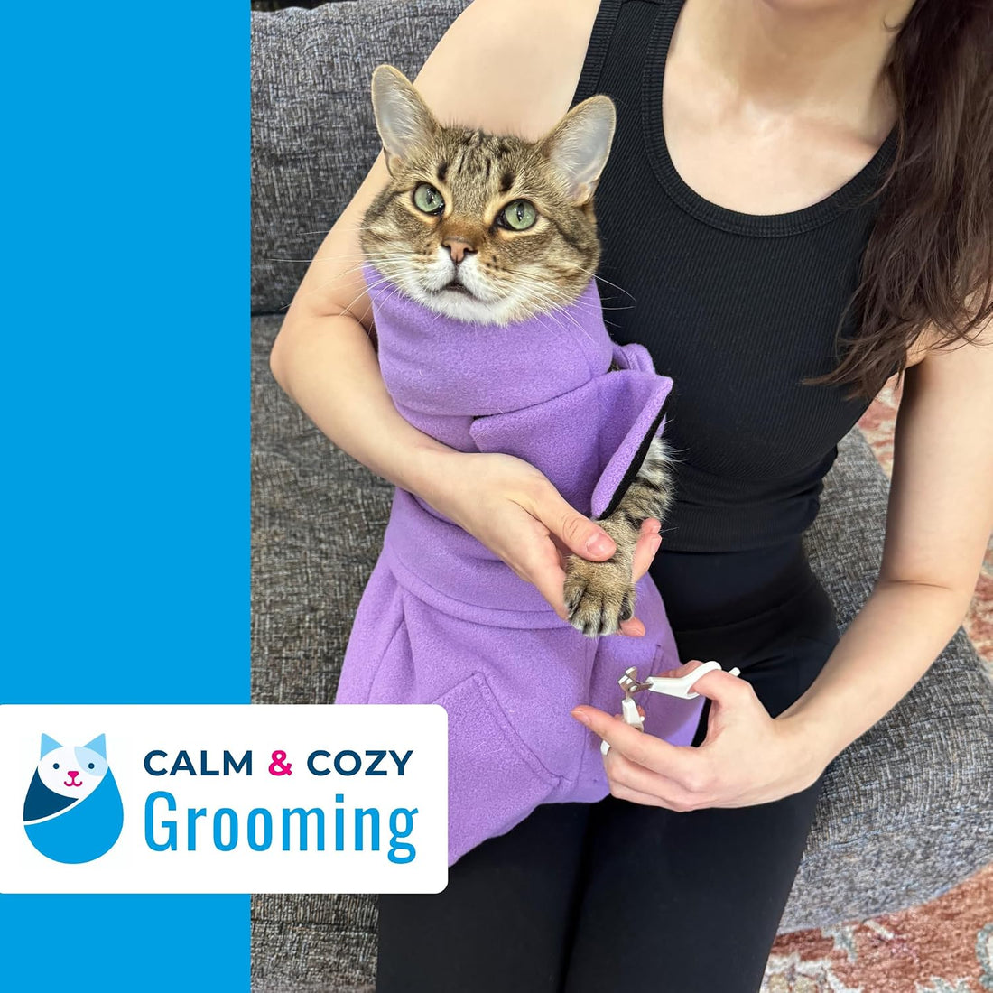 Calm & Cozy® Cat Swaddle Wrap for Anxiety & Handling (Lavender, Med)