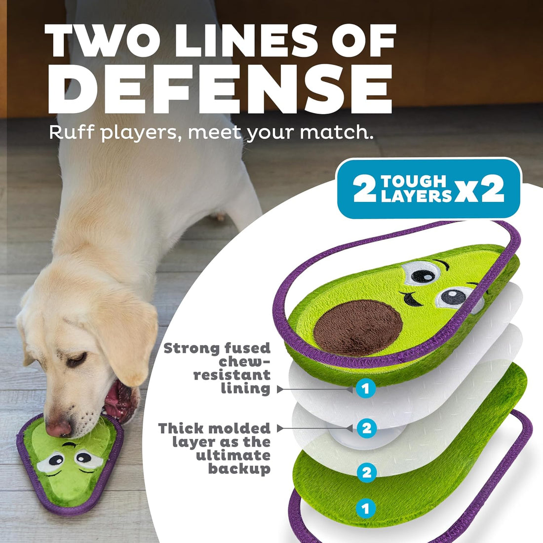 Outward Hound Tough Skinz Durable Chew Plush Squeaky Dog Toy, Avocado