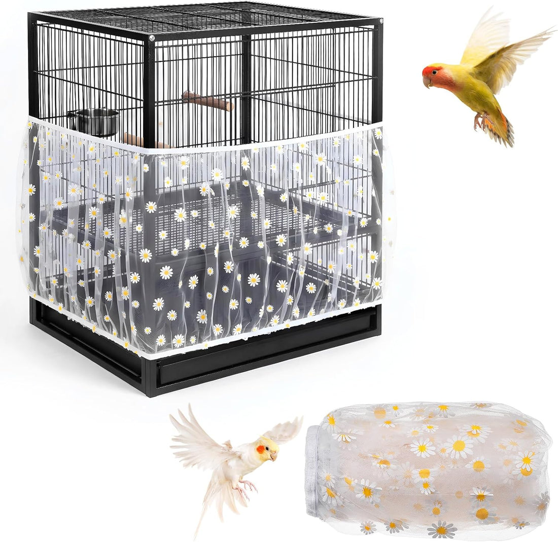 Universal Bird Cage Seed Catcher, Nylon Mesh Stretchy Bird Cage Skirt