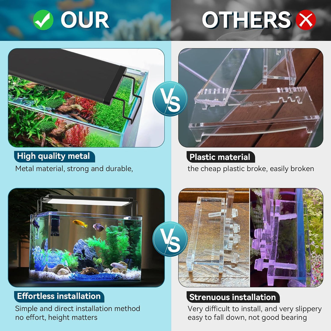 WooFog 2 Pcs Aquarium Light Riser for Rimmed/Rimless Tanks