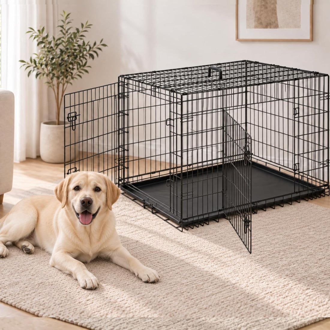 Extra Large Dog Crate 48 Inch Double Door Pet Cage Kennel